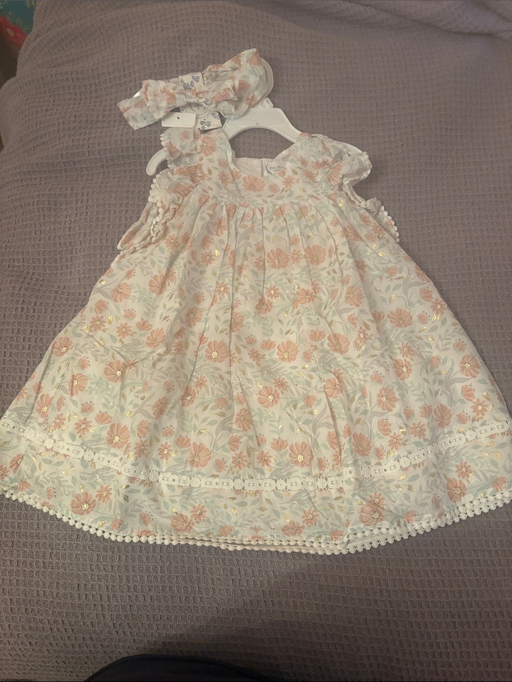 Girls White Floral Summer Dress with Headband